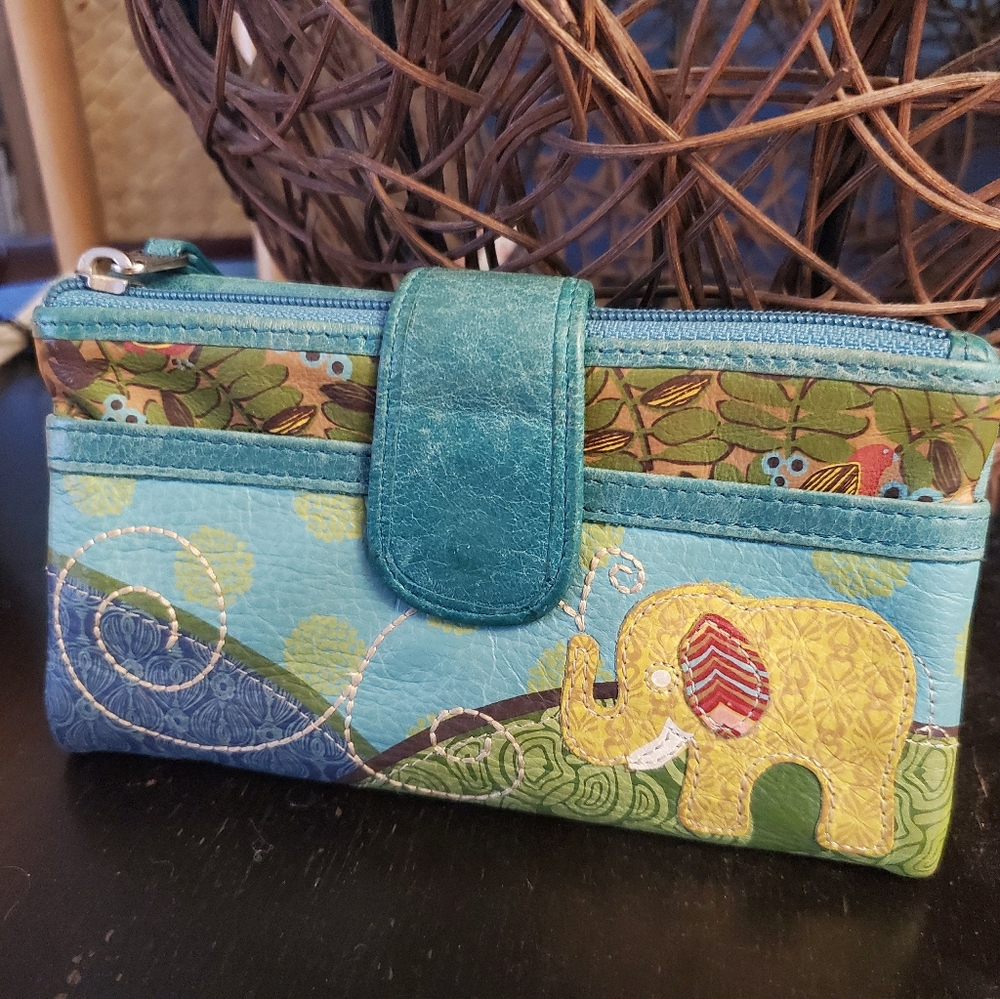 Fossil Elephant Wallet Blue Vintage Soft Leather